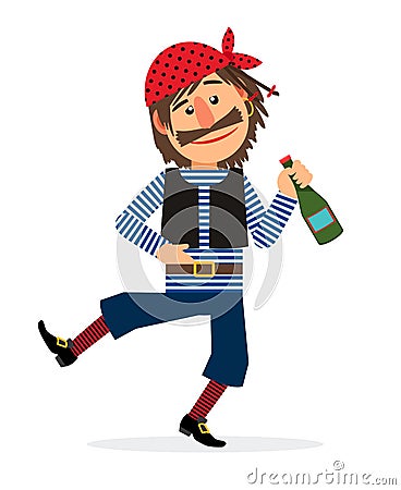 Pirate with bottle of rum Vector Illustration