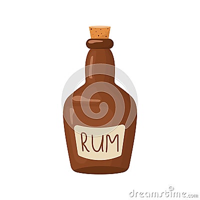 Pirate bottle of rum. Piracy icon isolated on white background. Vector illustration in flat cartoon style Vector Illustration