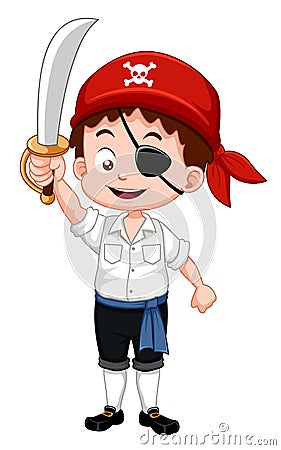 Pirate boy holding sword Vector Illustration