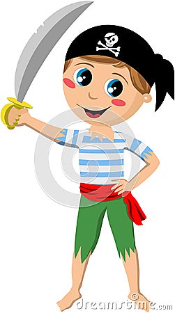 Pirate Boy Holding Sword Vector Illustration
