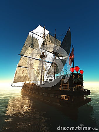 Pirate brigantine Stock Photo