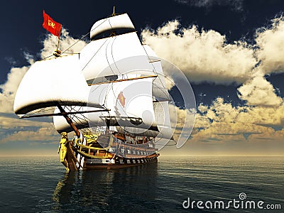 Pirate brigantine Stock Photo