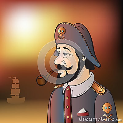 Pirate Captain with Beard and Pipe Vector Illustration