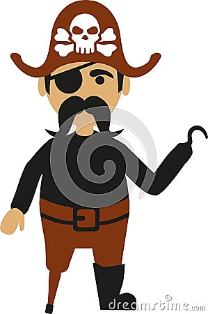 Pirate cartoon with head hook and eye patch Vector Illustration