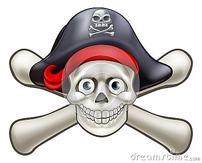 Pirate Cartoon Skull and Crossbones Vector Illustration