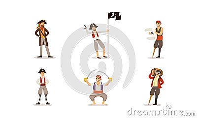 Pirate Characters Posing in Different Situations Vector Illustrations Vector Illustration