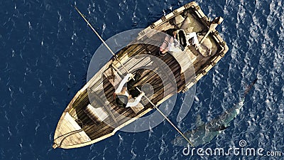 Pirate couple in rowboat from overhead Stock Photo