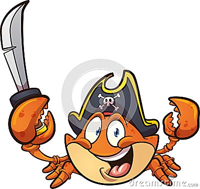 Pirate crab character holding a sword Vector Illustration