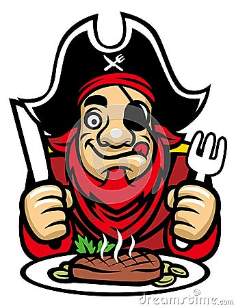 Pirate eat steak Vector Illustration