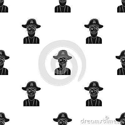 Pirate with eye patch icon in black style isolated on white background. Pirates pattern stock vector illustration. Vector Illustration