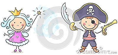 Pirate and fairy costumes Vector Illustration