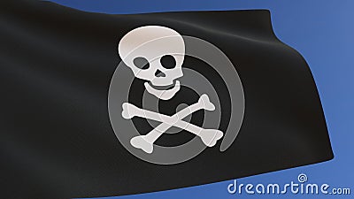 Pirate Flag of the Jolly Roger in the Wind Cartoon Illustration