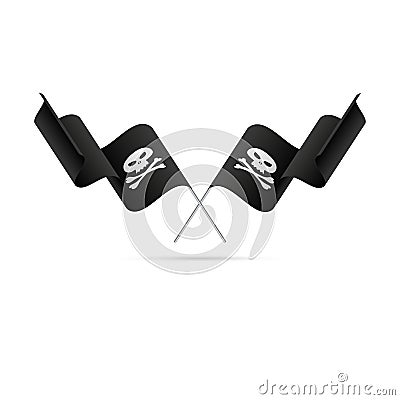 Pirate flags crossed. Jolly Roger flags. Vector illustration. Stock Photo