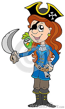 Pirate girl with parrot and sabre Vector Illustration