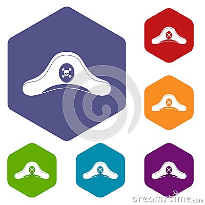 Pirate hat icons set hexagon Vector Illustration