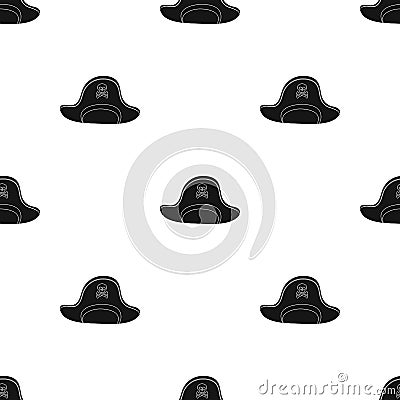 Pirate hat with skull icon in black style isolated on white background. Pirates pattern. Vector Illustration