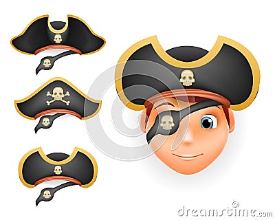 Pirate hats set realistic head template mockup vector illustration Vector Illustration