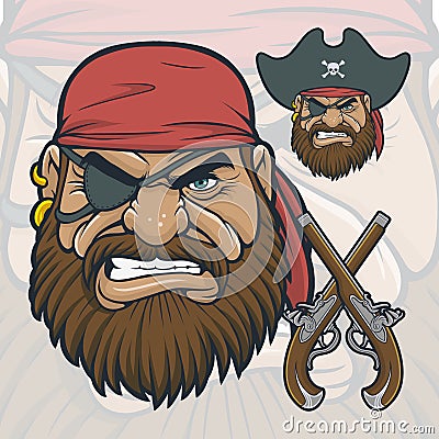 Pirate Head with Flintlock Pistols Stock Photo