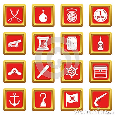 Pirate icons set red Vector Illustration