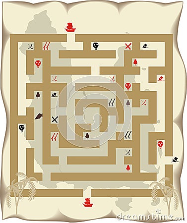 Pirate island maze Vector Illustration