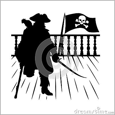 Pirate and Jolly Roger - vector silhouette Vector Illustration
