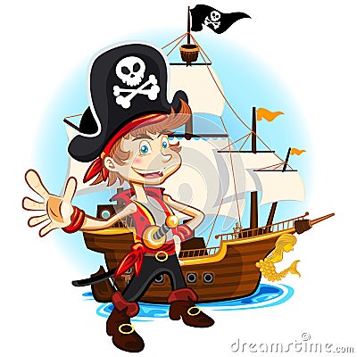 Pirate Kid And His Big War Ship Royalty Free Stock Images - Image: 35697219