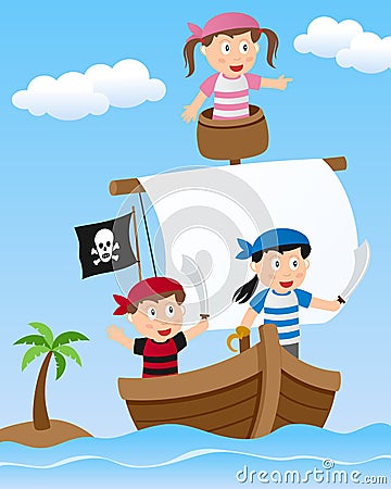 Pirate Kids On Sailing Boat Royalty Free Stock Image 