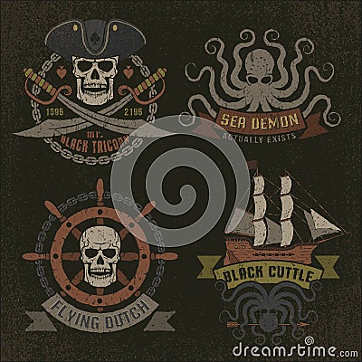 Pirate logo in retro style Vector Illustration