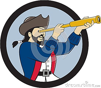 Pirate Looking Spyglass Circle Cartoon Stock Photo