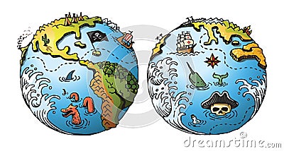 Pirate map of Earth Vector Illustration