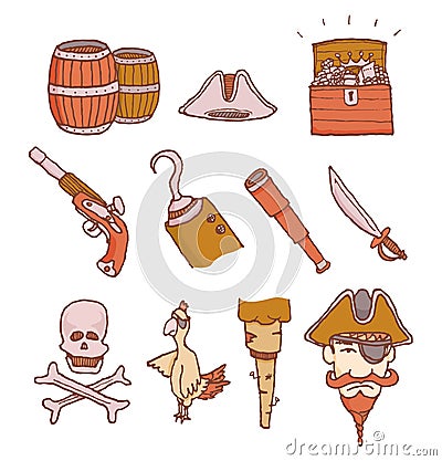 Pirate objects set Stock Photo