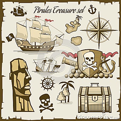 Pirate objects vector set Vector Illustration