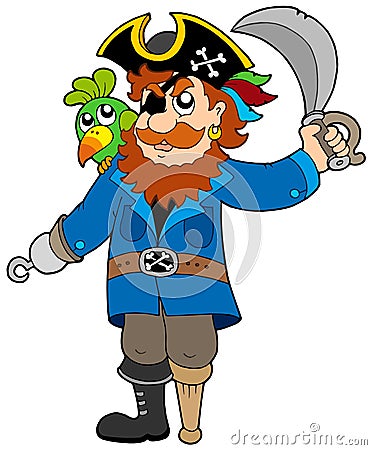 Pirate with parrot and sabre Vector Illustration