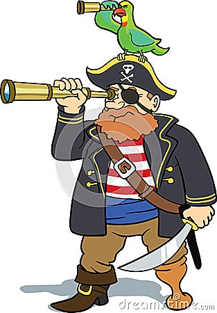 Pirate and parrot scouting Vector Illustration