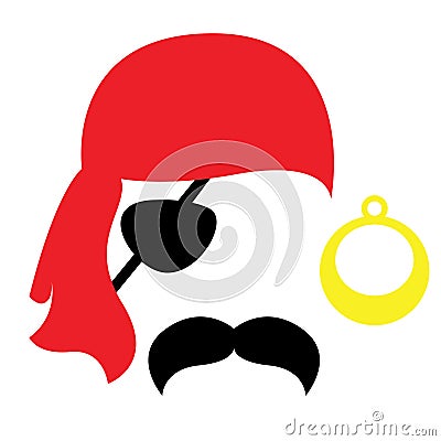 Pirate photo booth props face set - mustache, eyecup, earring Vector Illustration