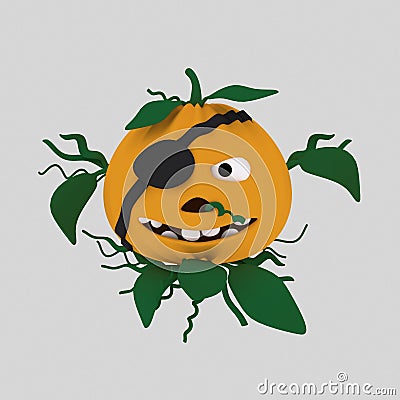 Pirate Pumpkin .3D Cartoon Illustration