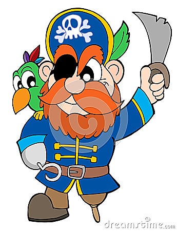 Pirate with sabre and parrot Vector Illustration