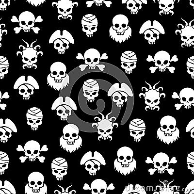 Pirate seamless pattern with white skulls Vector Illustration