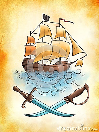 Pirate ship Cartoon Illustration