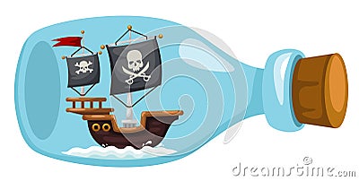 Pirate ship in bottle Vector Illustration