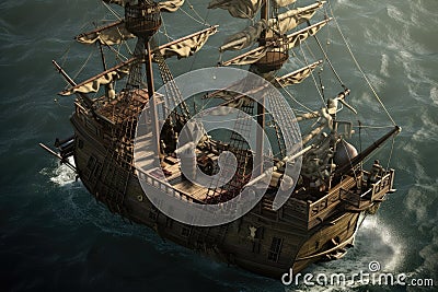 pirate ship captured by enemy, with pirates taken prisoner and their treasure stolen Stock Photo