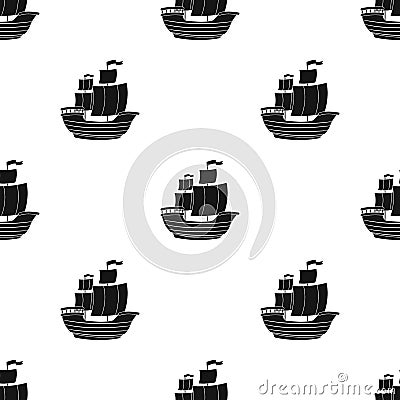 Pirate ship icon in black style isolated on white background. Pirates pattern. Vector Illustration