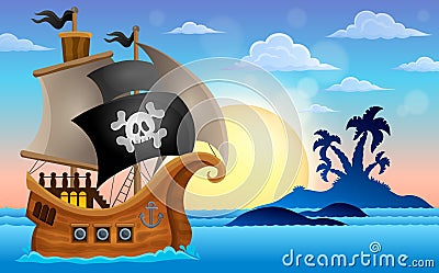 Pirate ship near small island 4 Vector Illustration