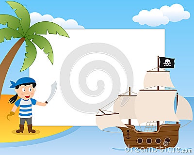 Pirate and Ship Photo Frame Vector Illustration