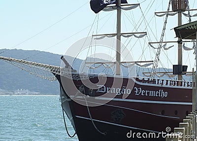 Pirate ship ride in the bay of Bombas and Bombinhas, Brazil. Editorial Stock Photo