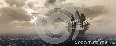 Pirate ship sailing on the ocean. Stock Photo