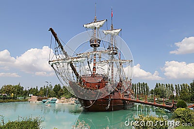 Pirate Ship in Sazova Science, Art and Cultural Park in Eskisehir City Stock Photo