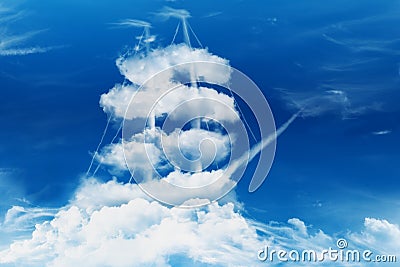 Pirate ship in the shape of a sea of clouds Stock Photo