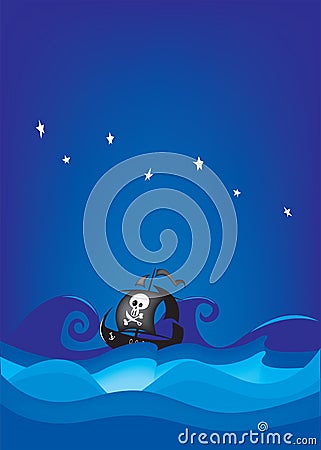 Pirate ship,stormy sea Vector Illustration