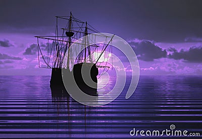 Pirate ship and sunset Stock Photo